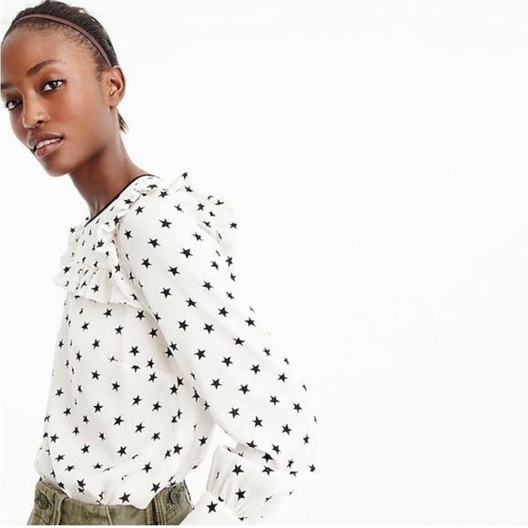 J. Crew Other - J.Crew Ruffle Silk Top Blouse Star Print Vintage Champagne White - M